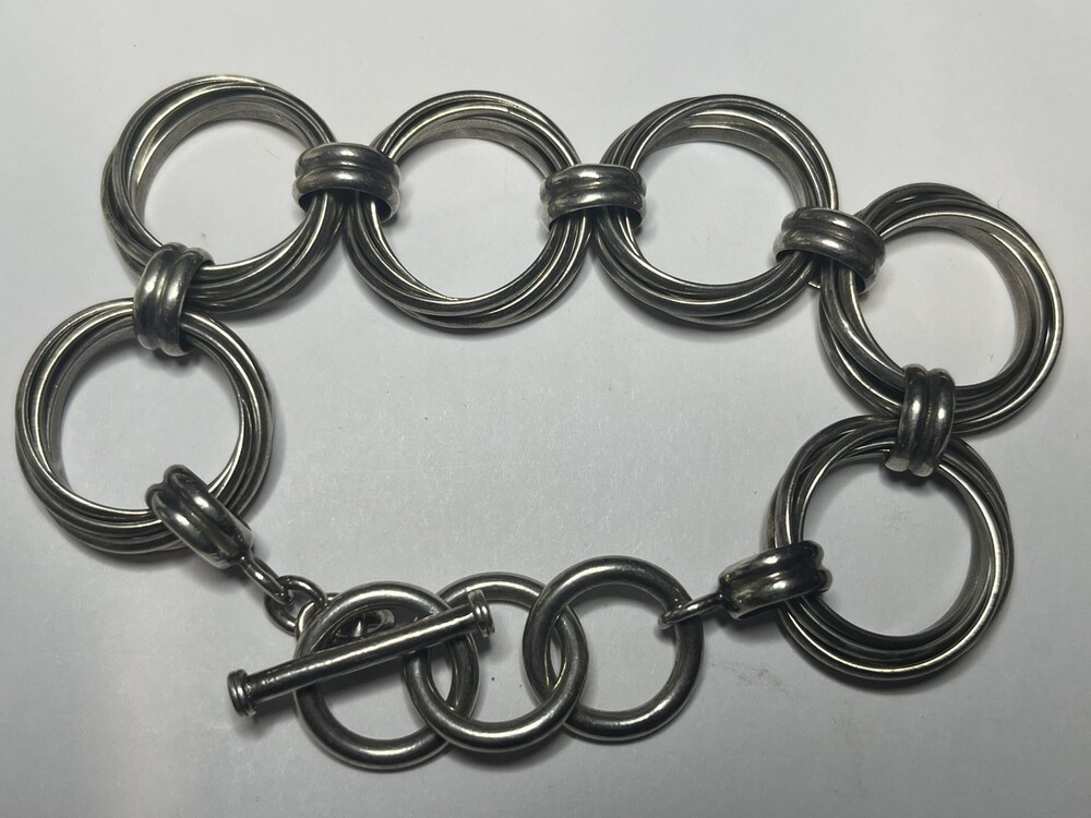 Rare Nice Heavy Silpada sterling 25mm multi-Ring Chain Toggle bracelet 8" 59.6g